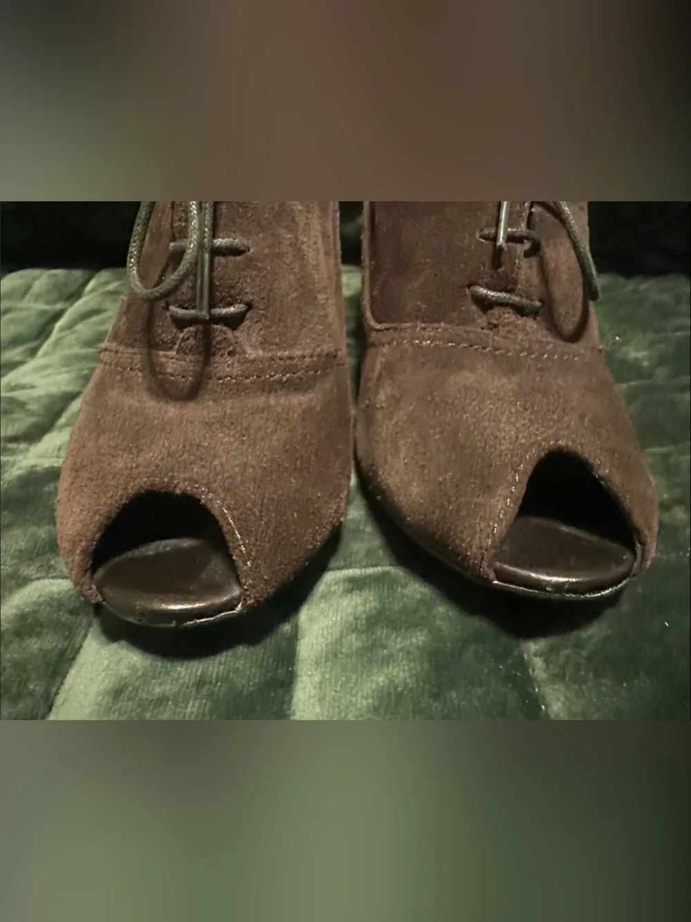 Nickels Dark Brown Suede Peep-Toe Lace-Up Heels